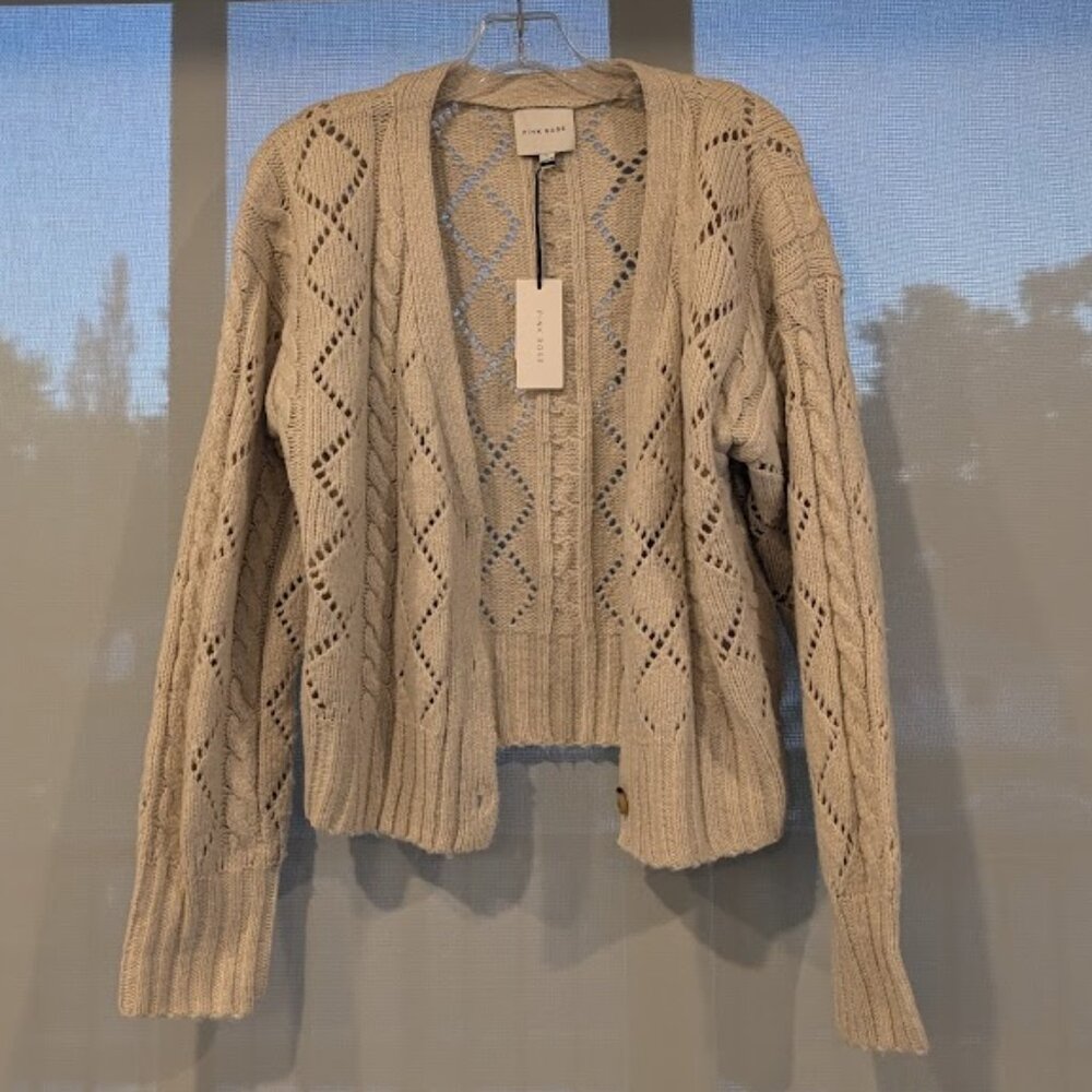 NWT Pink Rose Cable Knit Cardigan